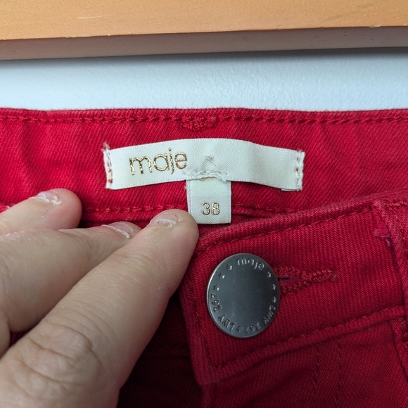 MAJE Crop Wide Leg Red Summer Pants Size 38 = Medium Or 6-8 99% Cotton - Picture 5 of 14